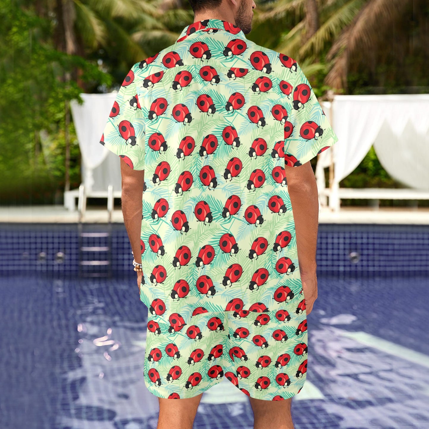 Ladybug Cute Print Pattern Men's Beach Shirt and Shorts Set