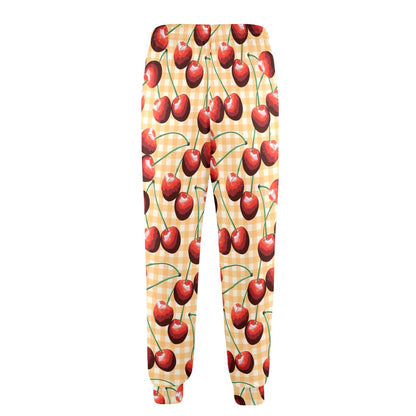 Cherry Orange Plaid Print Men's Casual Track Pants