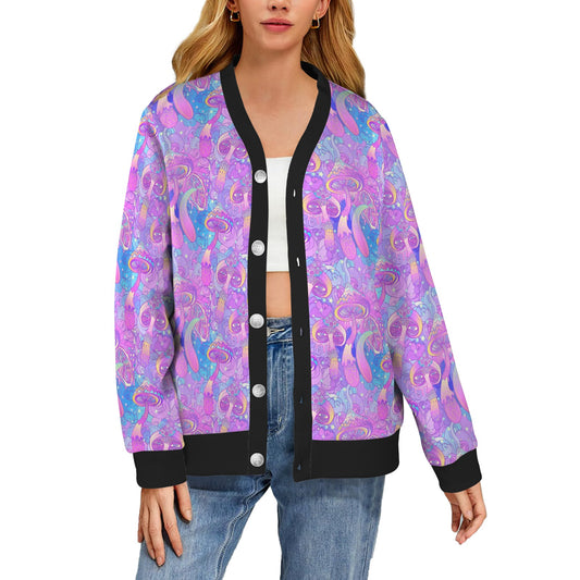 Psychedelic Trippy Mushroom Print Women's Cardigan