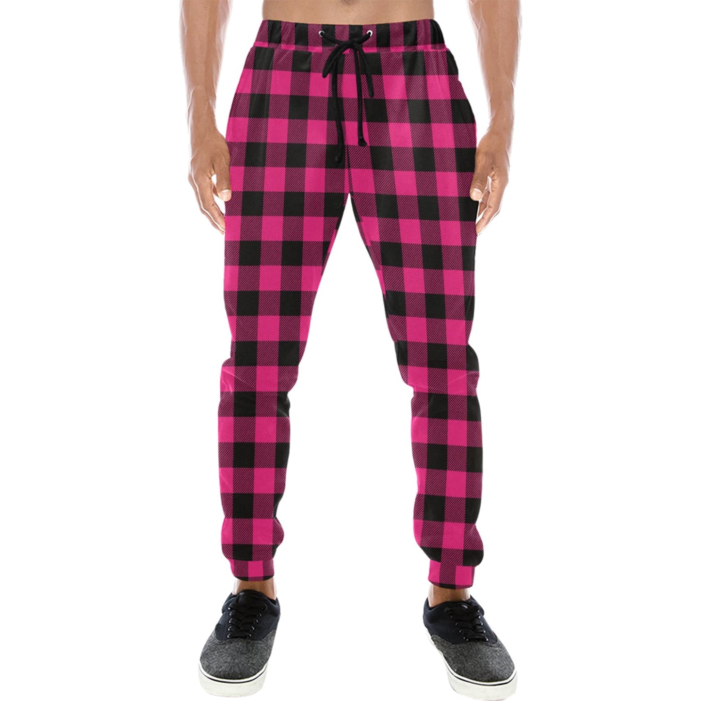 Pink Tartan Plaid Pattern Men's Sweatpants