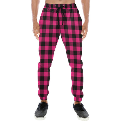 Pink Tartan Plaid Pattern Men's Sweatpants