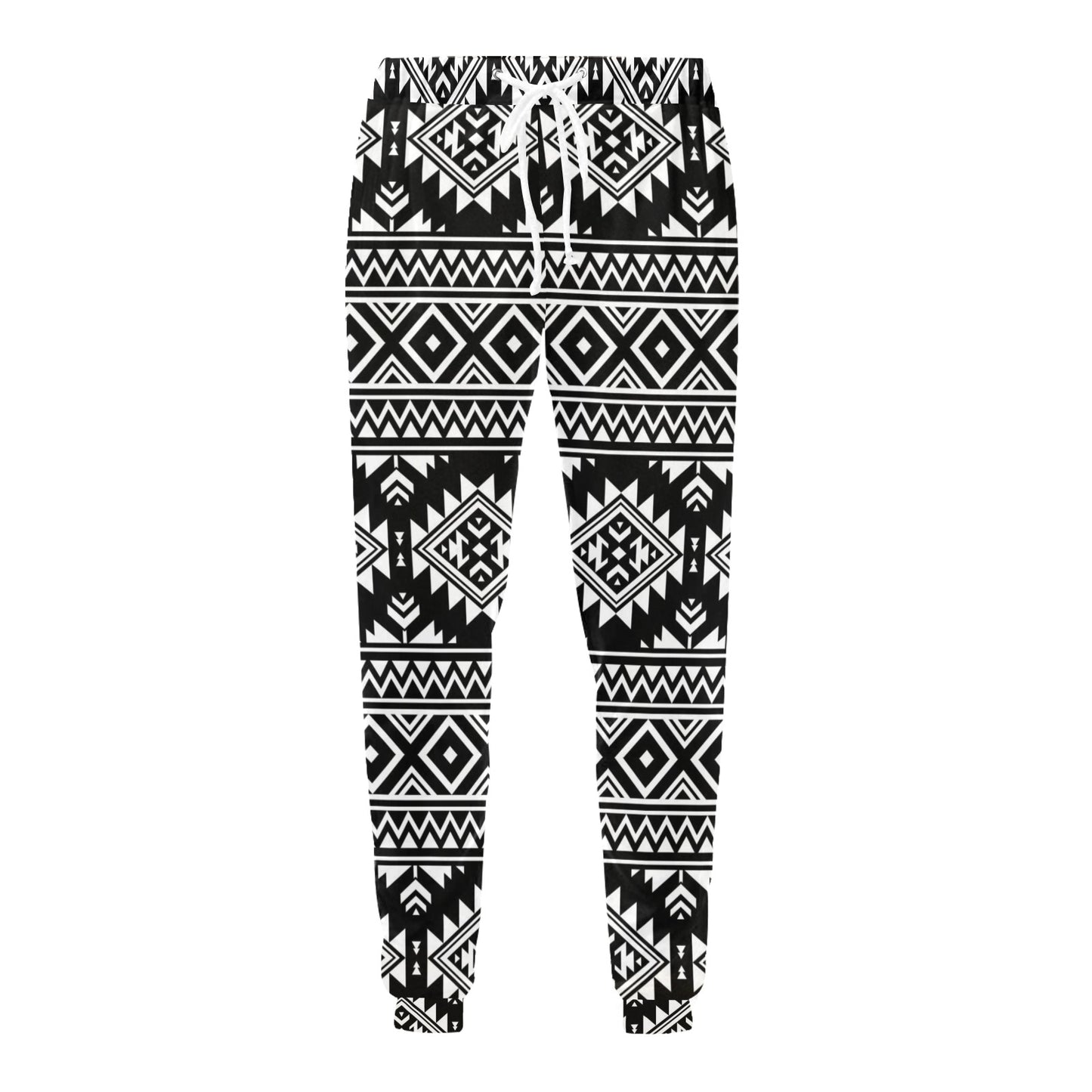 Aztec Black White Print Pattern Men's Sweatpants