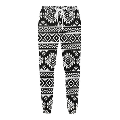 Aztec Black White Print Pattern Men's Sweatpants