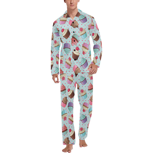 Cupcakes Fancy Heart Print Pattern Men's Long Pajama Set