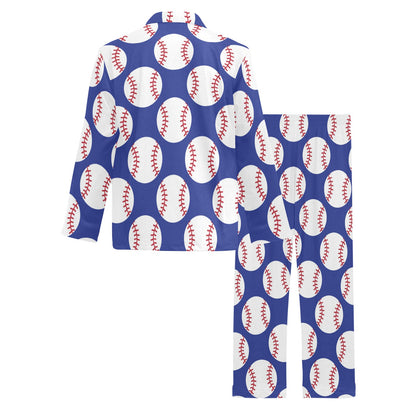 Baseball Blue Background Men's Long Pajama Set