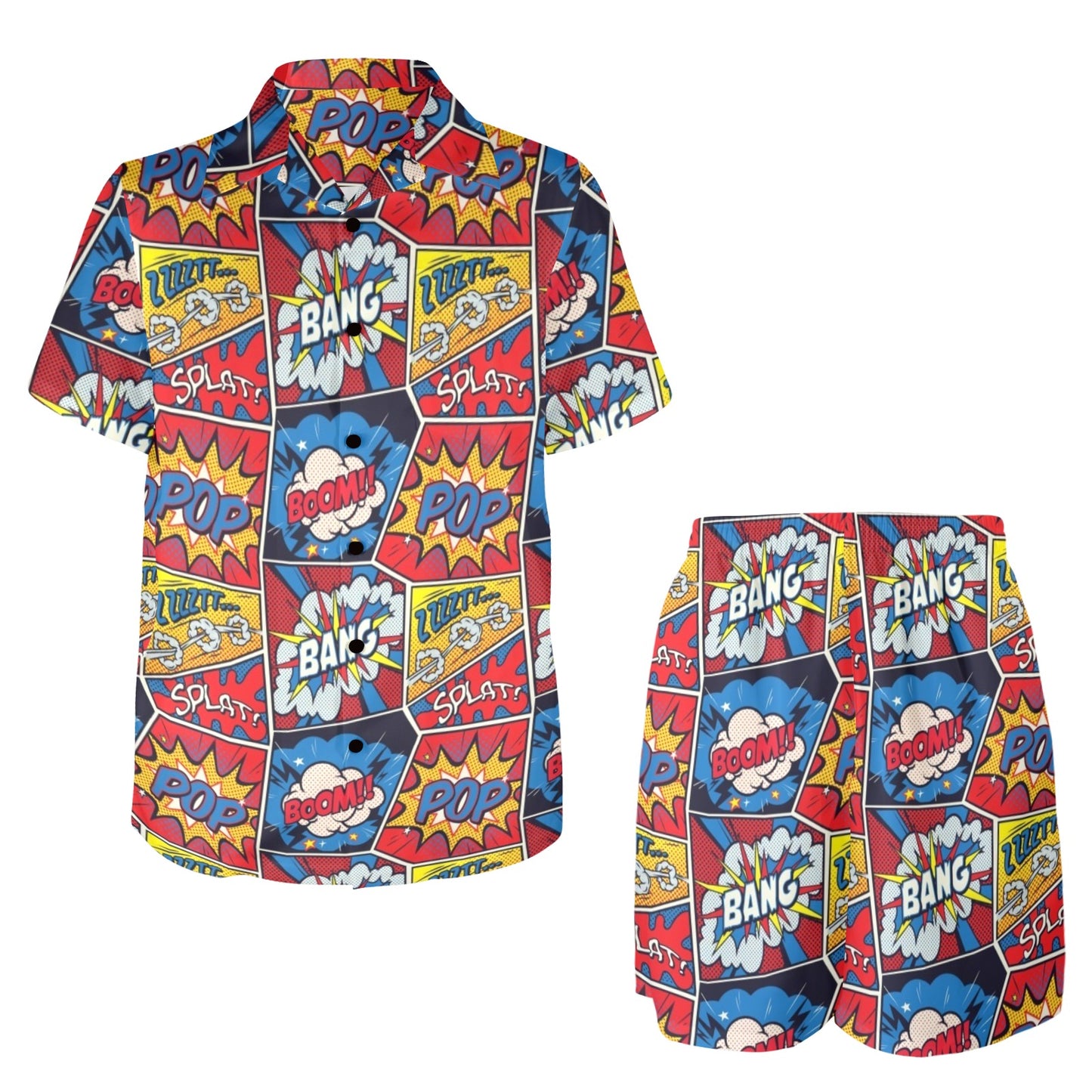 Comic Book Pattern Print Design 03 Men's Beach Shirt and Shorts Set