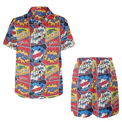 Comic Book Pattern Print Design 03 Men's Beach Shirt and Shorts Set