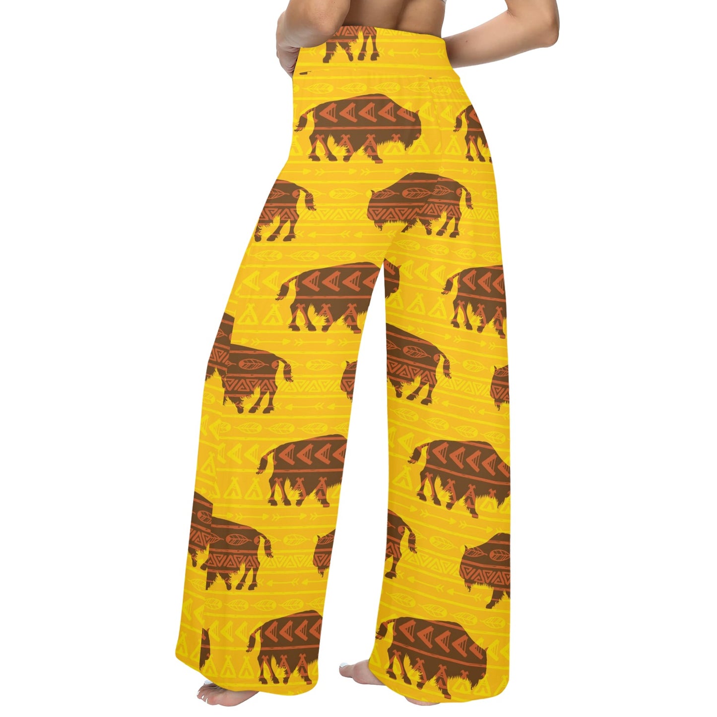 Bison Native Pattern Print Design 01 Women's Wide Leg Lounge Pants