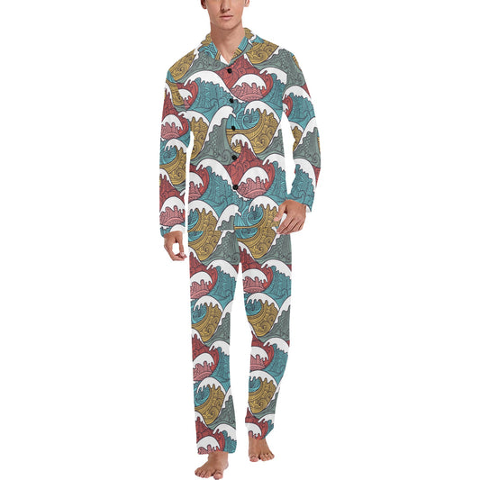 Tribal Wave Pattern Print Men's Long Pajama Set