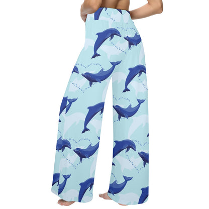 Dolphin Heart Pattern Women's Wide Leg Lounge Pants