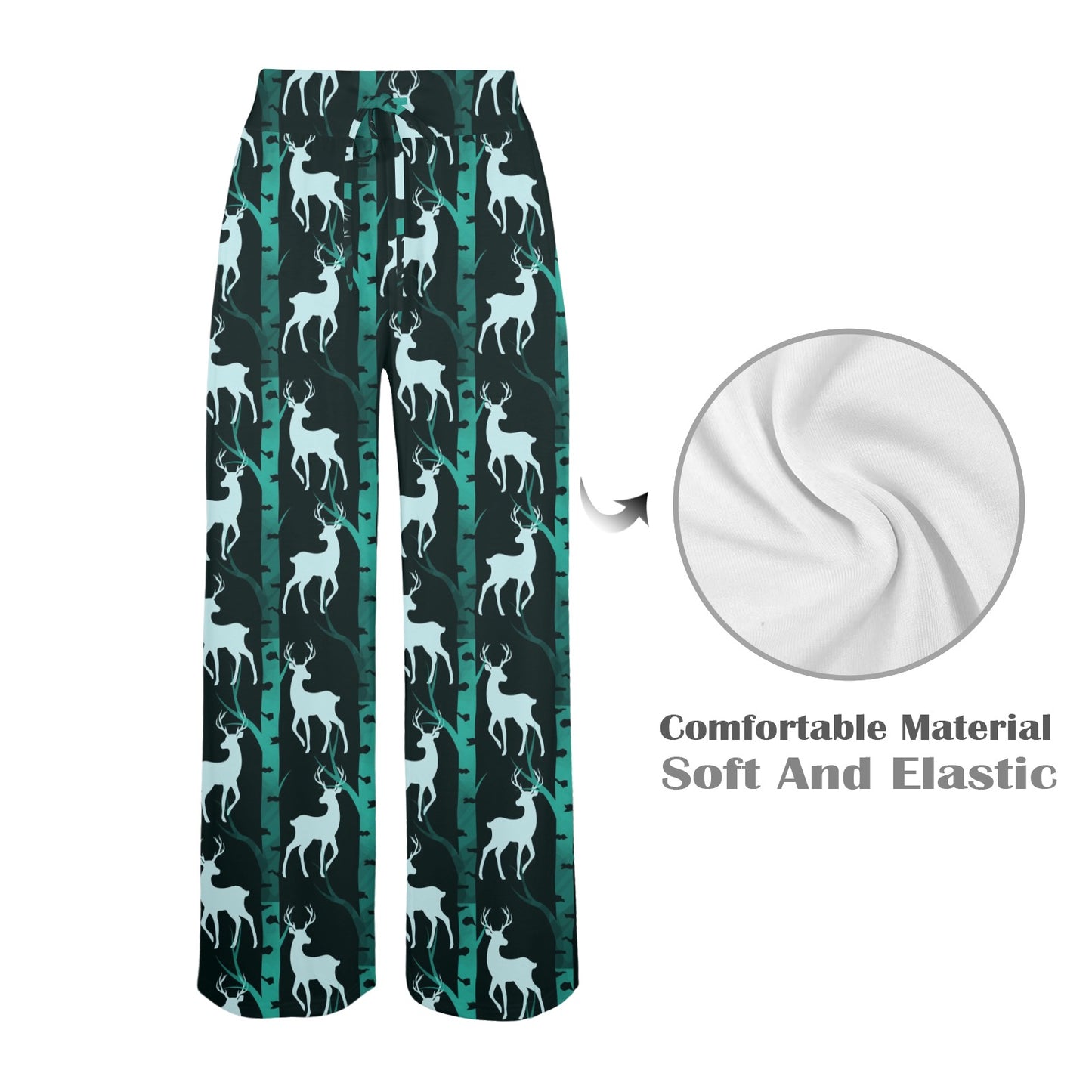 Deer Jungle Print Pattern Women's Wide Leg Lounge Pants
