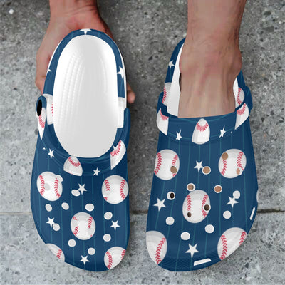 Baseball Star Print Pattern Unisex Clogs Shoes