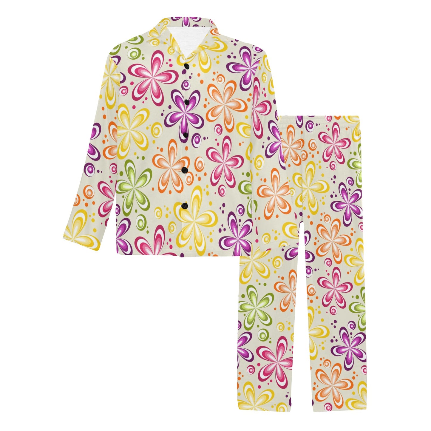 Flower Power Colorful Design Print Men's Long Pajama Set