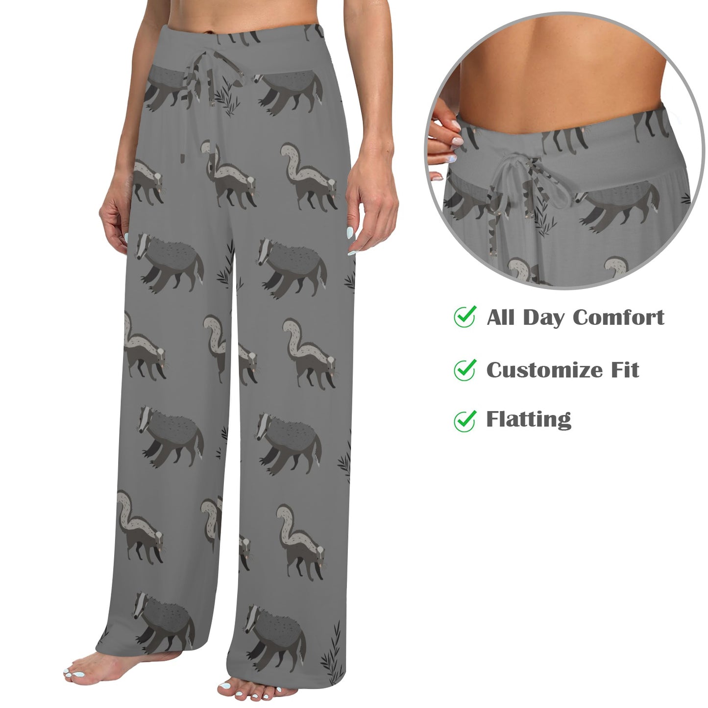 Skunk Print Design LKS301 Women's Wide Leg Lounge Pants