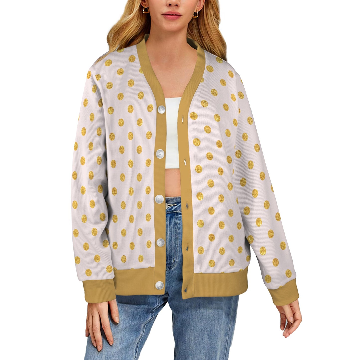 Polka Dot Gold Pink Pattern Print Design 01 Women's Cardigan