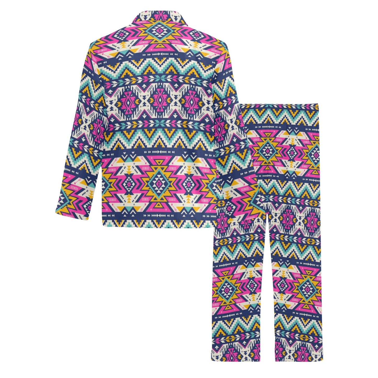 Aztec Pink Geometric Print Pattern Men's Long Pajama Set