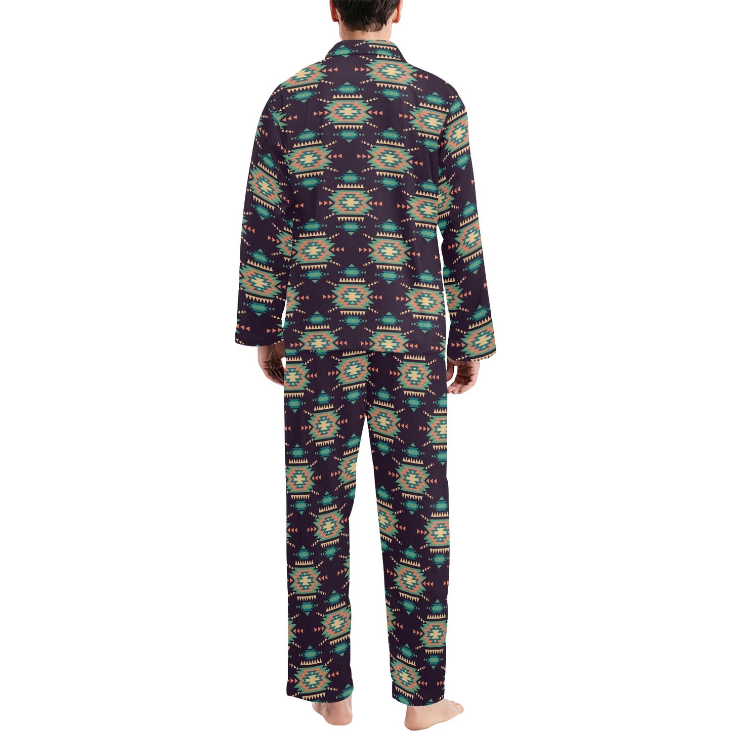 Navajo Geometric Style Print Pattern Men's Long Pajama Set