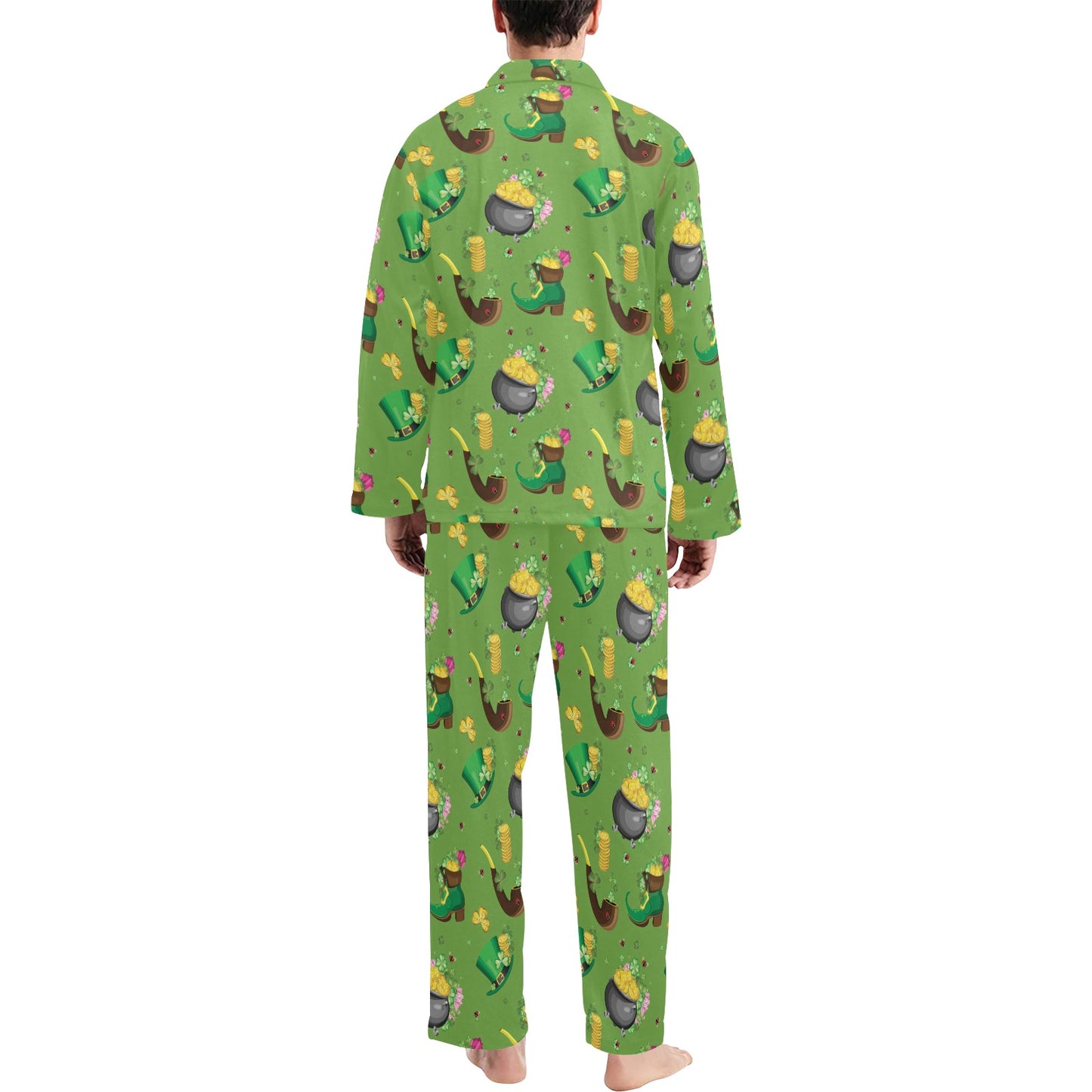 Shamrock Saint Patrick's Day Print Design LKS306 Men's Long Pajama Set
