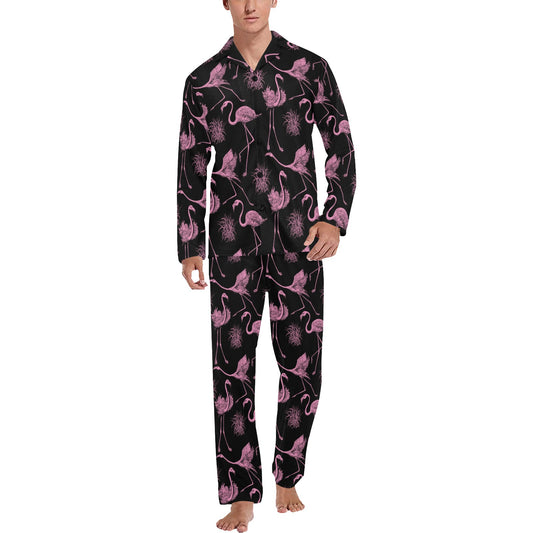 Flamingo Pink Print Pattern Men's Long Pajama Set