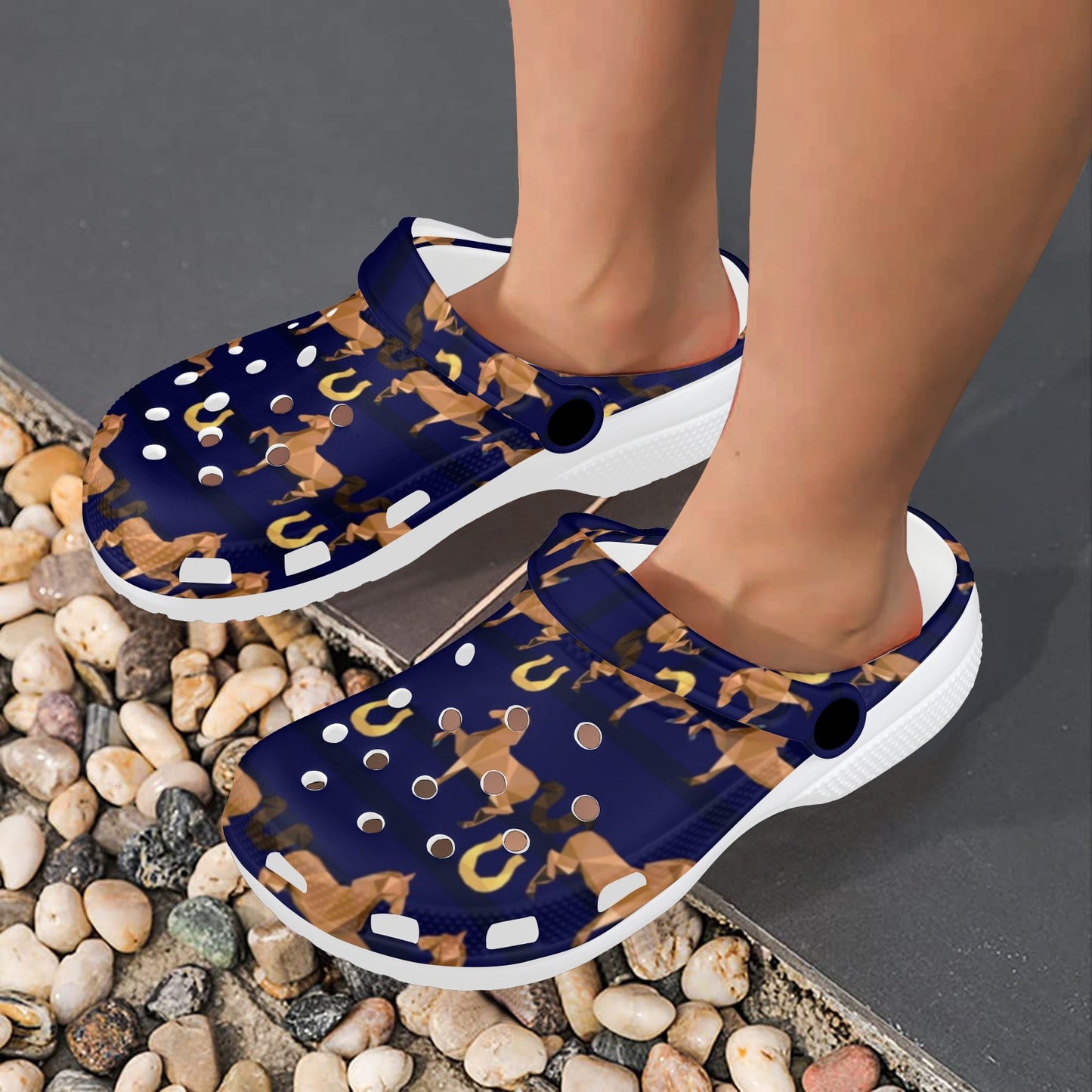 Horse Luxury Themed Pattern Print Unisex Clogs Shoes
