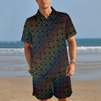 Chakra Colorful Symbol Pattern Men's Beach Shirt and Shorts Set