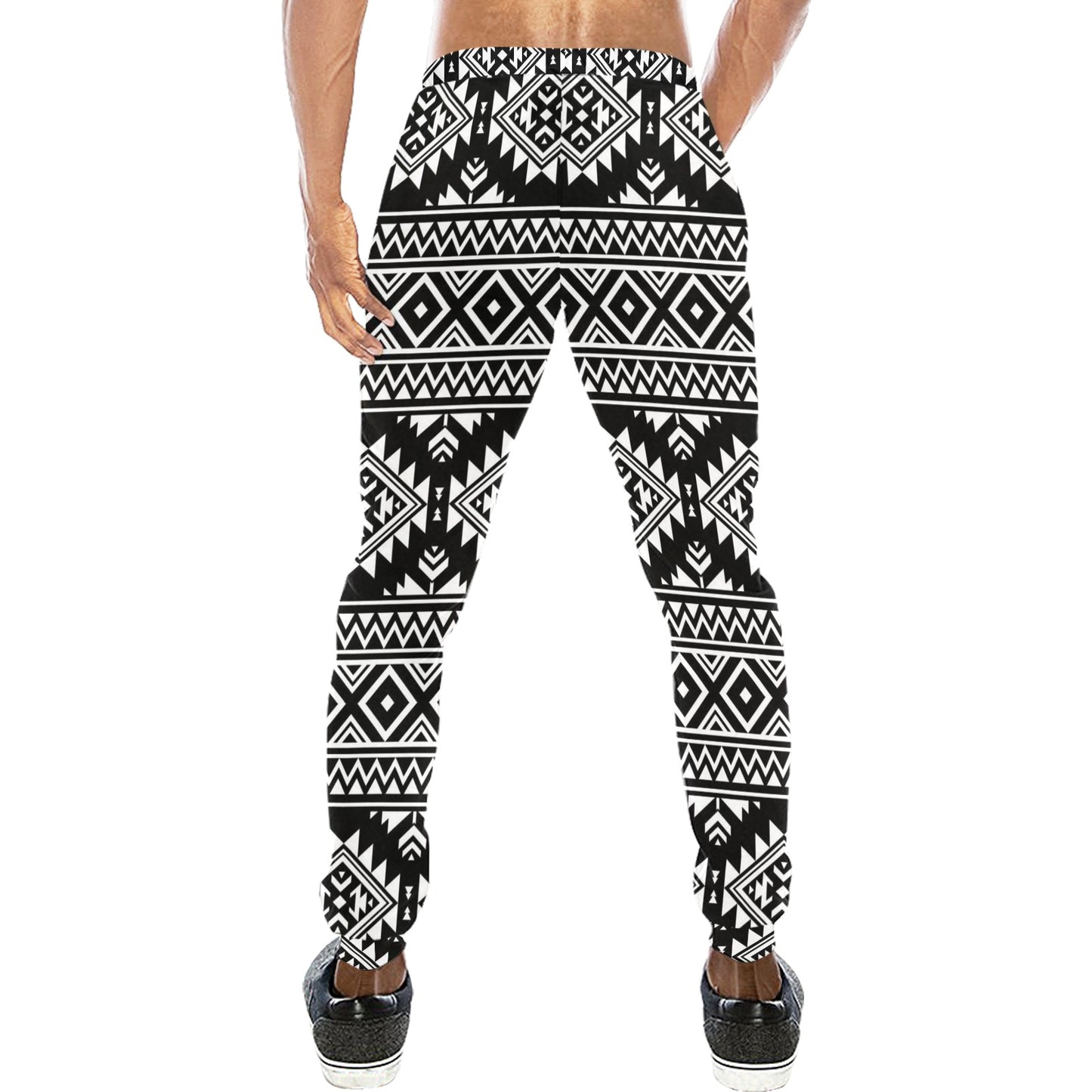 Aztec Black White Print Pattern Men's Sweatpants