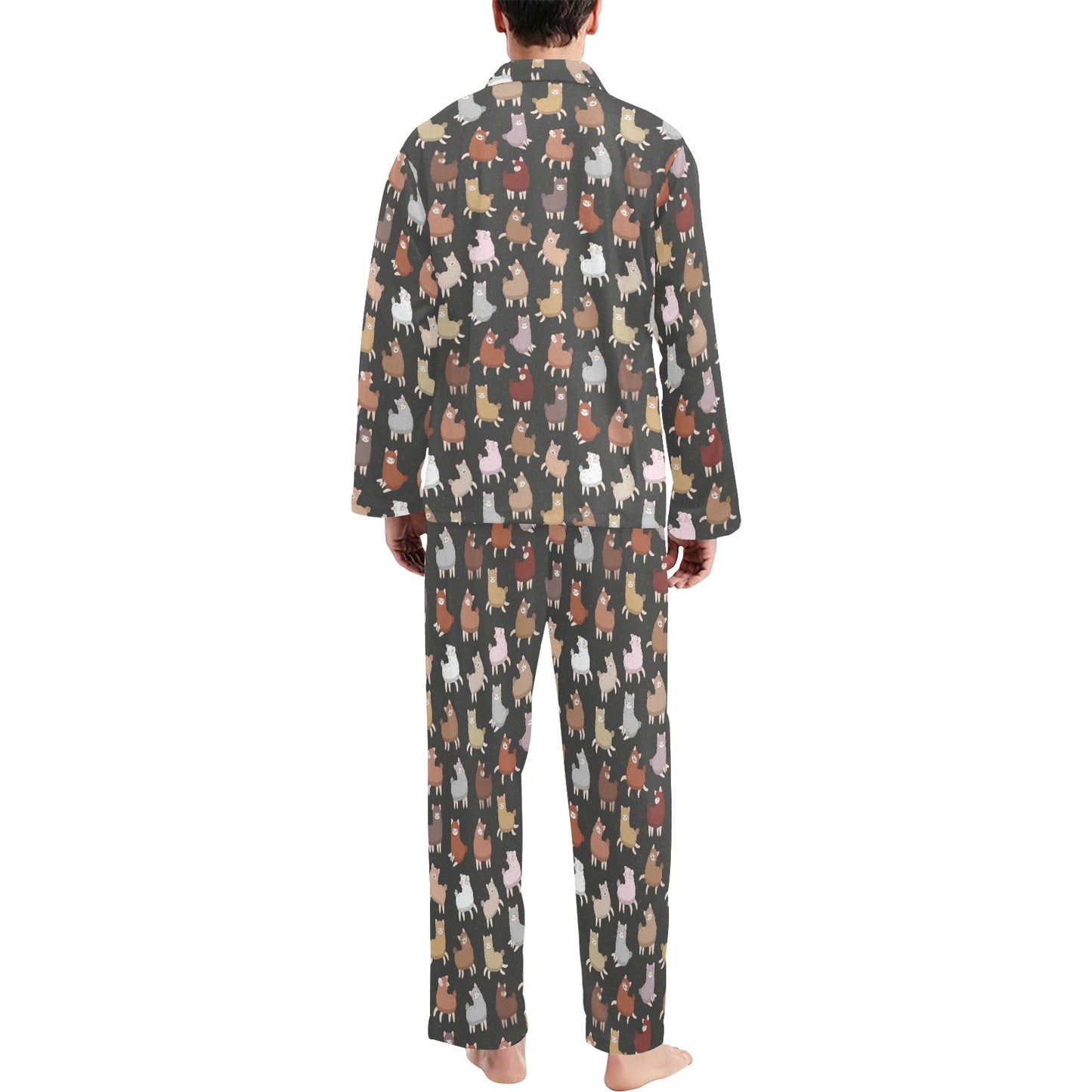 Alpaca Cute Design Themed Print Men's Long Pajama Set