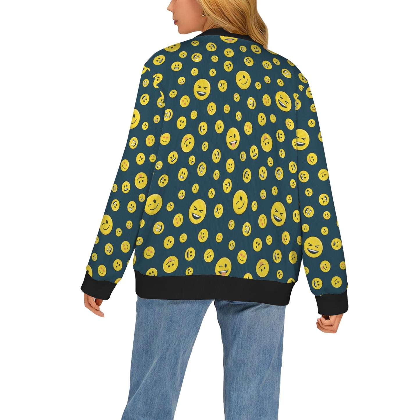 Smiley Face Emoji Print Design LKS301 Women's Cardigan