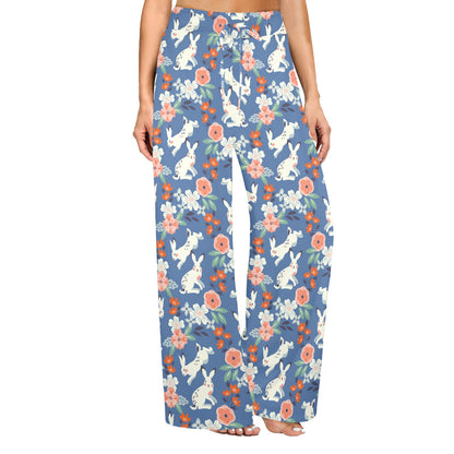 Bunny Pattern Print Design 07 Women's Wide Leg Lounge Pants