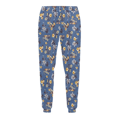 Hawaiian Flower Blue Print Men's Sweatpants