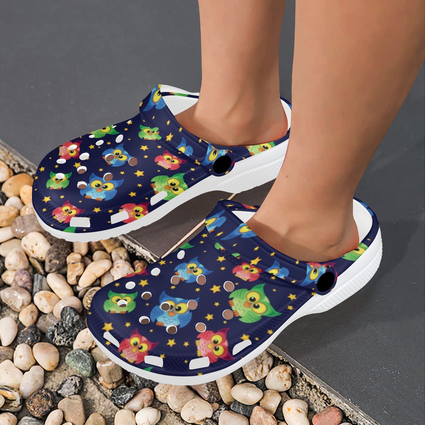 Owl with Star Themed Design Print Unisex Clogs Shoes