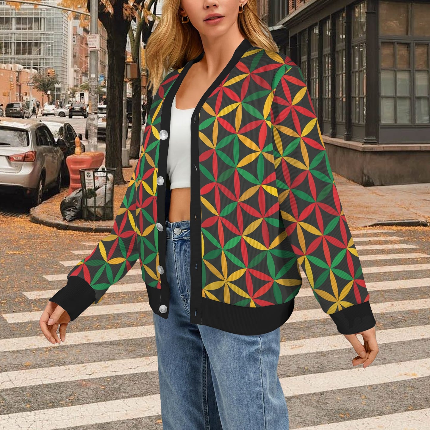 Rasta Pattern Print Design A04 Women's Cardigan