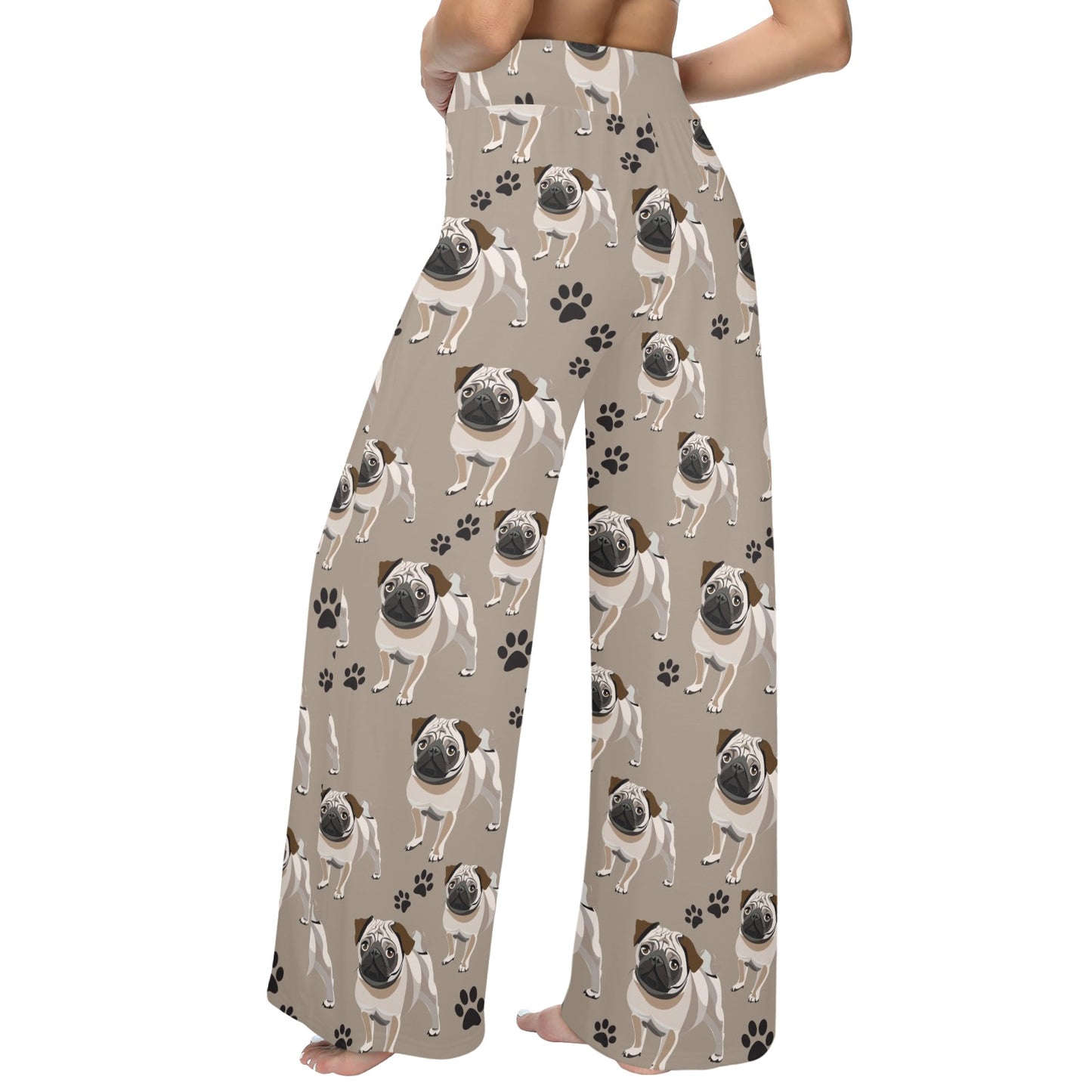 Pug Pattern Print Design A04 Women's Wide Leg Lounge Pants
