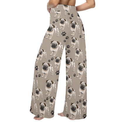 Pug Pattern Print Design A04 Women's Wide Leg Lounge Pants
