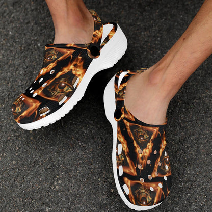 Eye of Horus in Flame Print Unisex Clogs Shoes