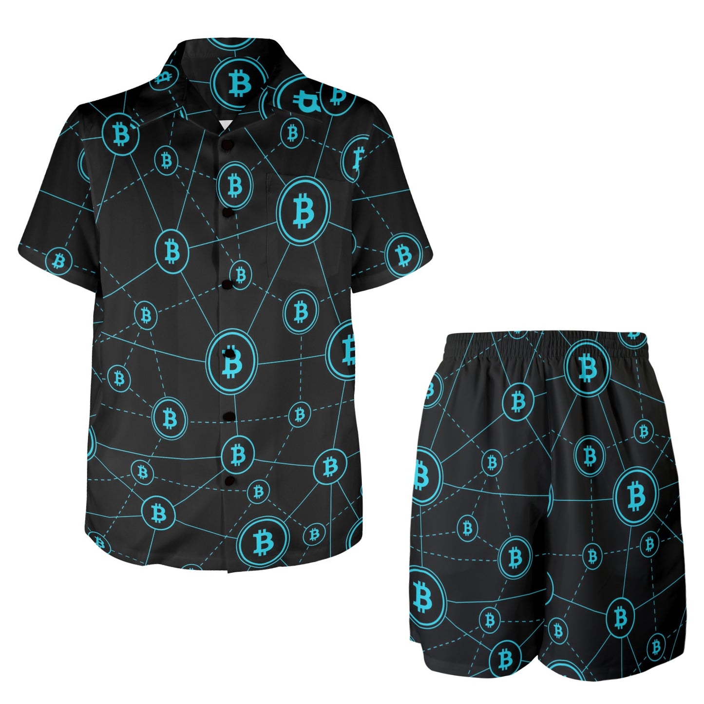 Cryptocurrency Pattern Print Design 01 Men's Beach Shirt and Shorts Set