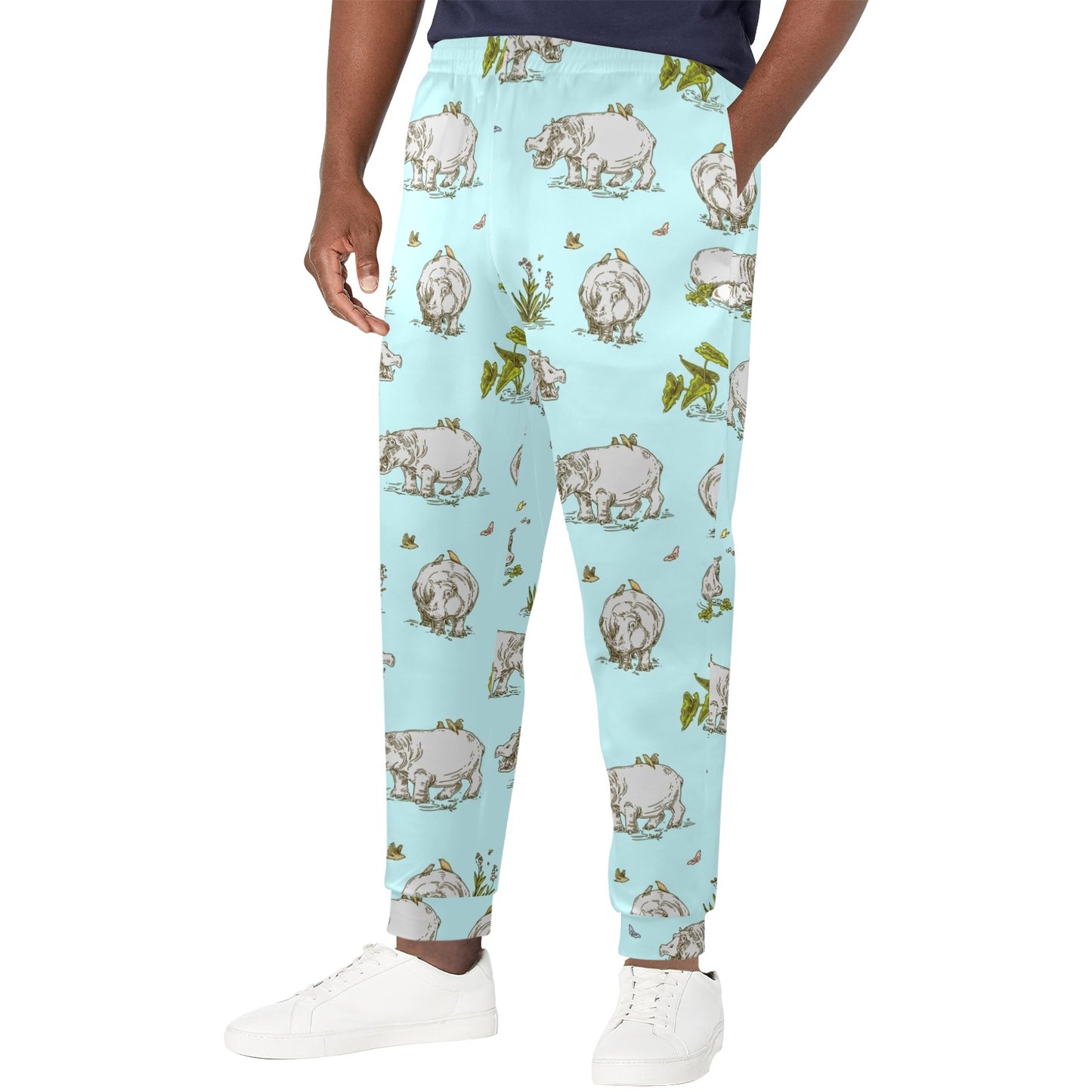 Hippo Design Print Pattern JJ0348 Men's Casual Track Pants