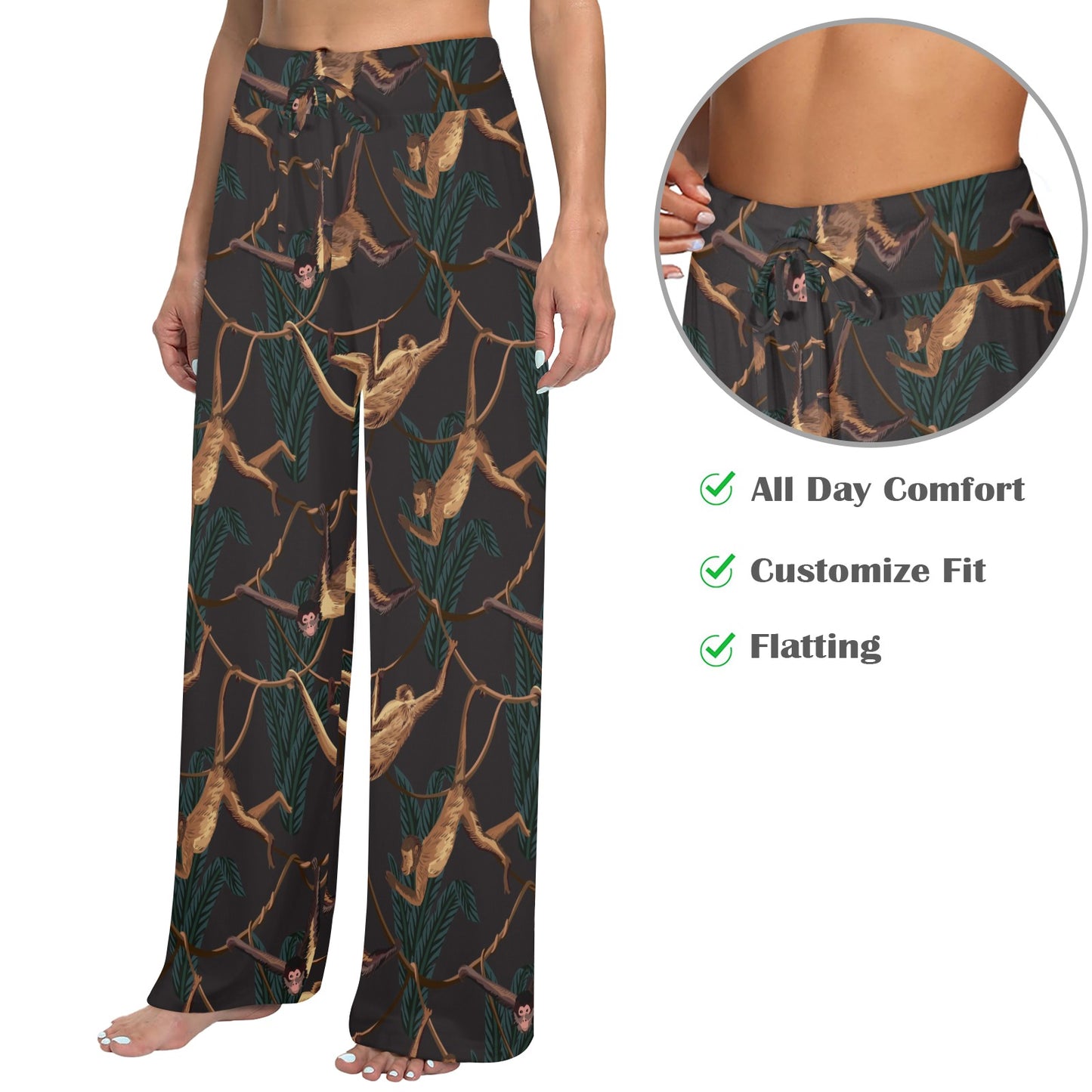 Monkey Pattern Print Design 02 Women's Wide Leg Lounge Pants