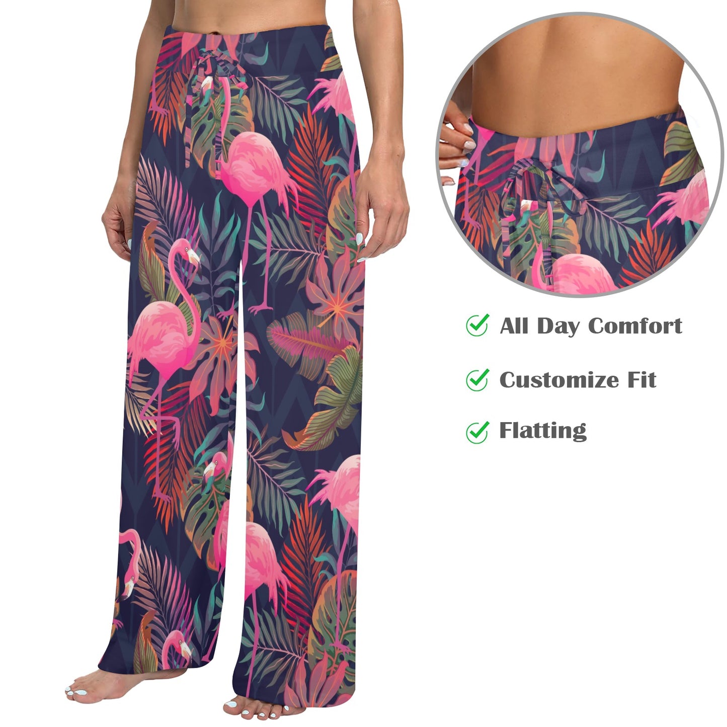 Flamingo Tropical Pattern Women's Wide Leg Lounge Pants