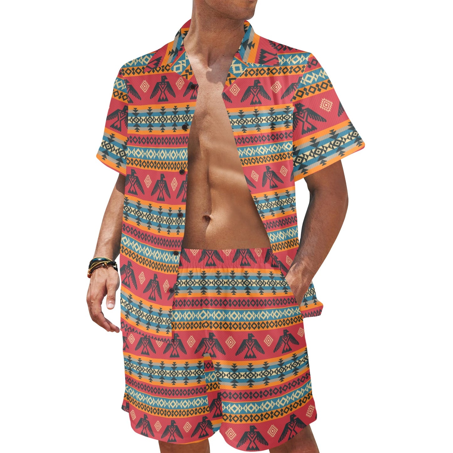 Eagles Native American Design Men's Beach Shirt and Shorts Set