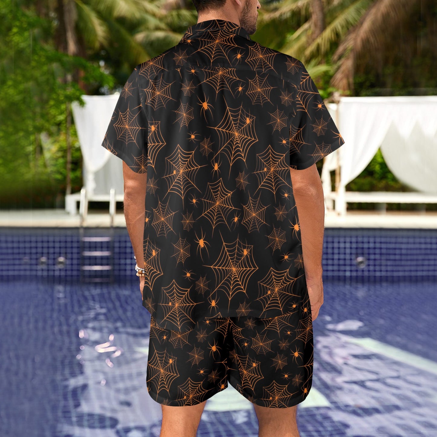 Spider Web Print Design LKS306 Men's Beach Shirt and Shorts Set
