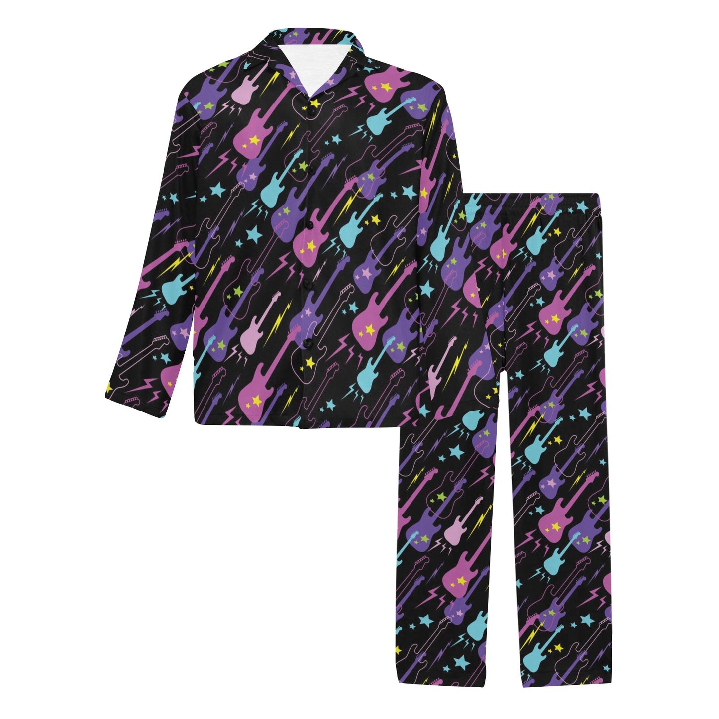 Electric Guitar Pattern Print Design 02 Men's Long Pajama Set