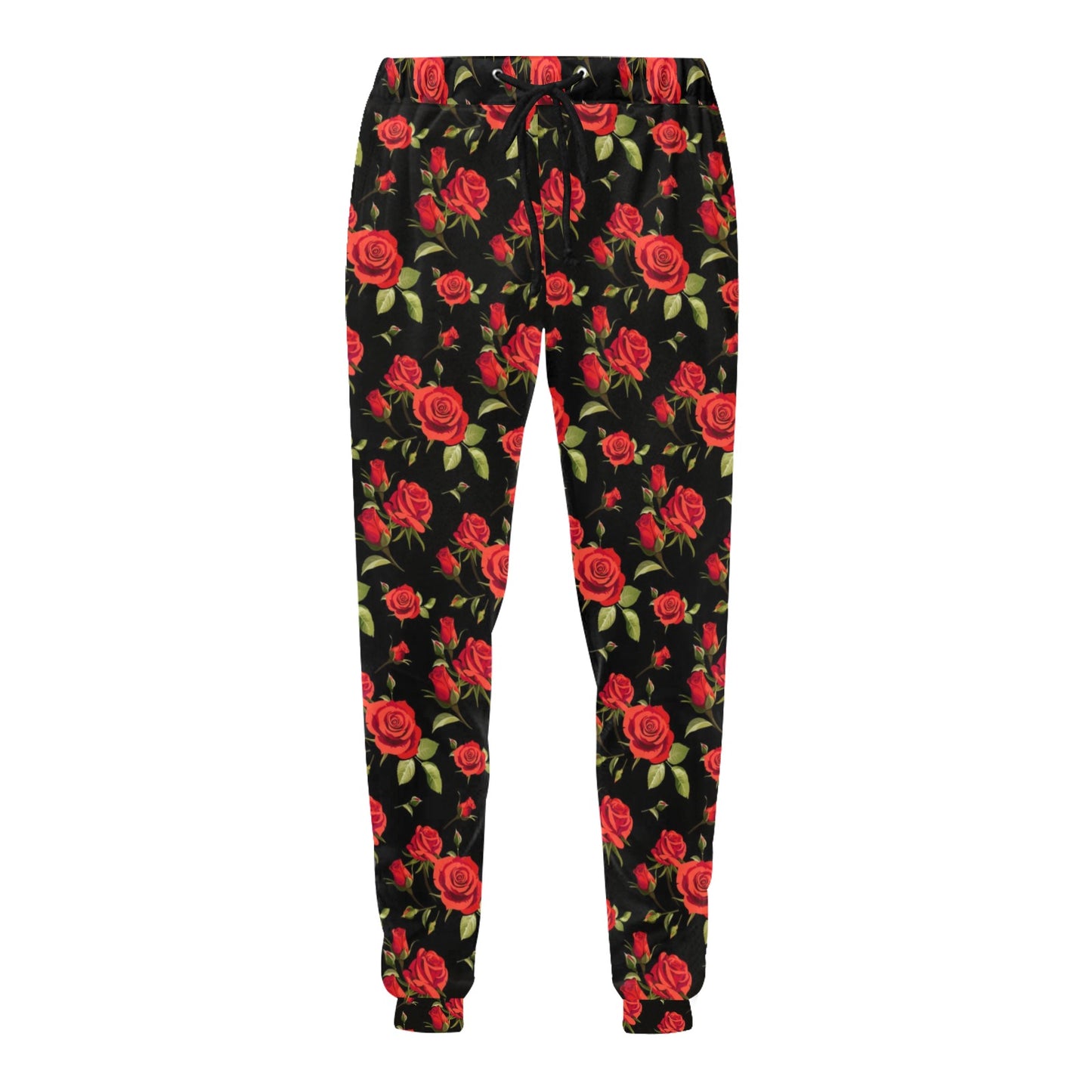 Red Rose Themed Print Men's Sweatpants