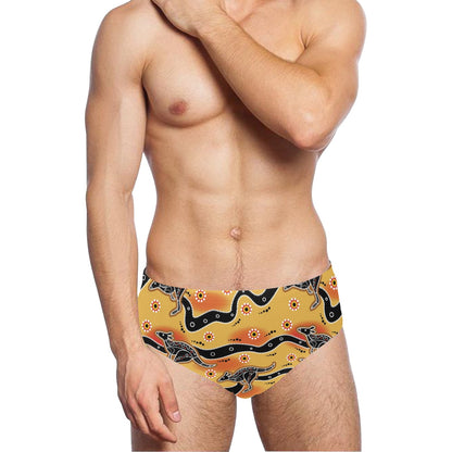Kangaroos Aboriginal Pattern Print Design 06 Men's Swimming Briefs