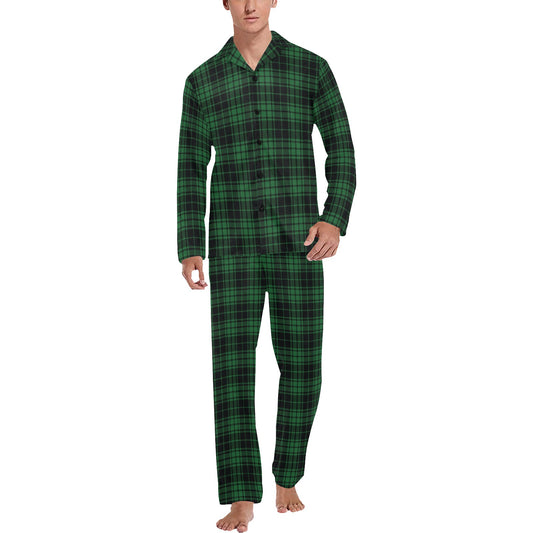 Green Tartan Plaid Pattern Men's Long Pajama Set