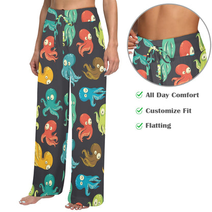 Octopus Pattern Print Design A01 Women's Wide Leg Lounge Pants