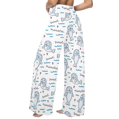 Manatee Baby Pattern Print Design 03 Women's Wide Leg Lounge Pants
