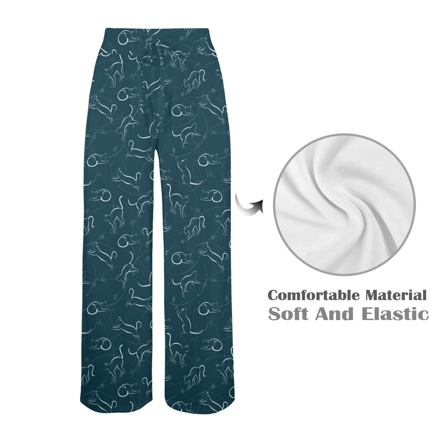 Kitten Design Print Pattern JJ0356 Women's Wide Leg Lounge Pants