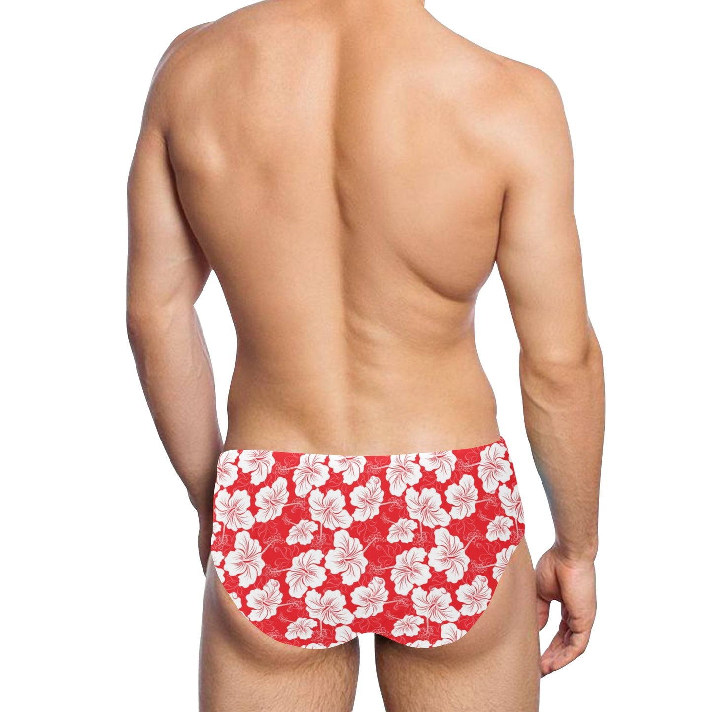 Flower Hawaiian Hibiscus Red Background Print Men's Swimming Briefs