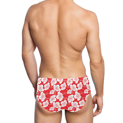 Flower Hawaiian Hibiscus Red Background Print Men's Swimming Briefs